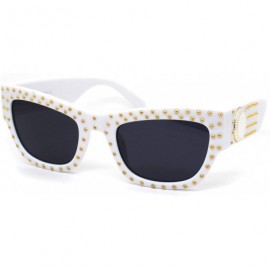 Rectangular Womens Hard Studded Punk Jewel Rectangular Plastic Sunglasses - White Black - CO18WOKDT78 $27.32