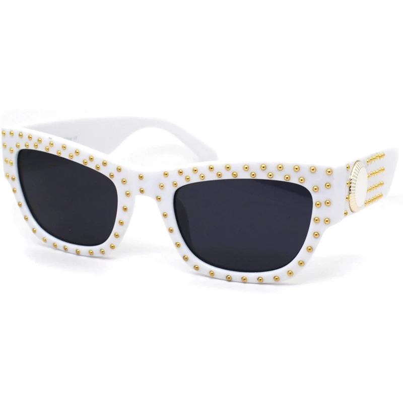 Rectangular Womens Hard Studded Punk Jewel Rectangular Plastic Sunglasses - White Black - CO18WOKDT78 $25.94