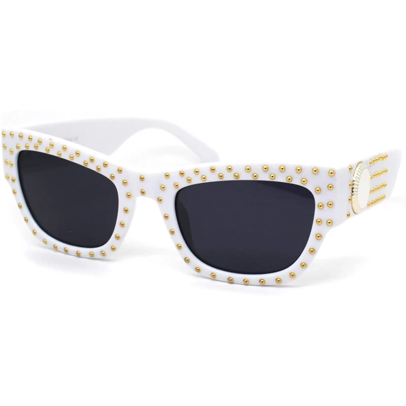 Rectangular Womens Hard Studded Punk Jewel Rectangular Plastic Sunglasses - White Black - CO18WOKDT78 $15.91