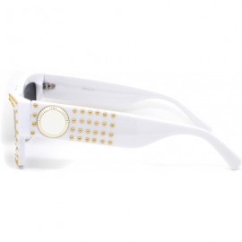 Rectangular Womens Hard Studded Punk Jewel Rectangular Plastic Sunglasses - White Black - CO18WOKDT78 $29.05