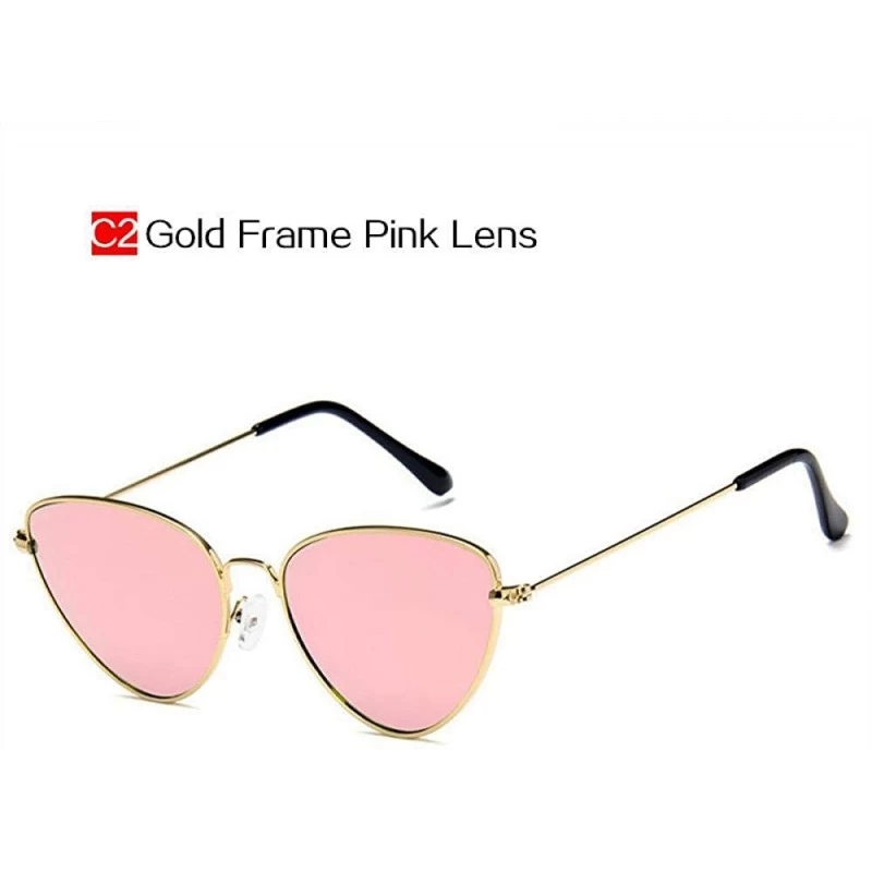 Aviator Sunglasses Women Cat Eye Metal Frame Retro Brand Designer Sun C1 Gold Red Multi - C2 Gold Pink - CN18YZWC4WW $10.09