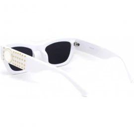 Rectangular Womens Hard Studded Punk Jewel Rectangular Plastic Sunglasses - White Black - CO18WOKDT78 $25.94