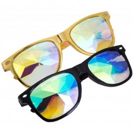 Goggle Kaleidoscope Sunglasses Round Rave Festival Diffraction BEST Prism Glasses - Black+gold - C318HQ7XKOL $52.63