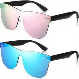 Rimless 2 Pack Rimless Mirrored Lens One Piece Sunglasses Transparent Candy Color Unisex - CS18YKWKSZH $23.39
