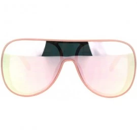 Sport Retro Plastic Racer Shield Hip Hop Sunglasses - Pink Peach Mirror - CO18I6YN0NA $9.56