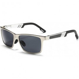 Square Classic Oversized Polarized Men Big Square Sport Aluminum Drving Riding Cycling Sunglasses - Silver & Black - C8189SKD...