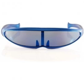 Shield Futuristic Mirror Mono Lens Cyber Robot Metallic Frame Sunglasses A272 - Blue - C018RTWOWUU $20.65