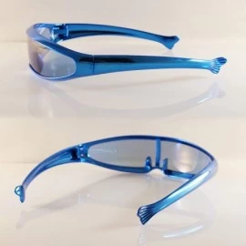 Shield Futuristic Mirror Mono Lens Cyber Robot Metallic Frame Sunglasses A272 - Blue - C018RTWOWUU $20.65