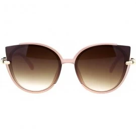 Cat Eye Womens Exposed Cat Eye Tip Lens Designer Round Sunglasses - Peach Brown - CE18QRYEIKC $22.44