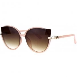 Cat Eye Womens Exposed Cat Eye Tip Lens Designer Round Sunglasses - Peach Brown - CE18QRYEIKC $12.13