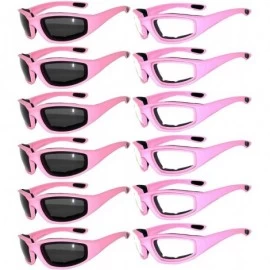Goggle Wholesale of 12 Pairs Motorcycle Padded Foam Glasses Assorted Color Lens - 12_pink_smk_clr - C112O9R4WP7 $30.81