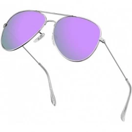 Oversized Polarized Aviator Sunglasses for Men/Women Metal Mens Sunglasses Driving Sun Glasses - Purple Lens/Silver Frame - C...