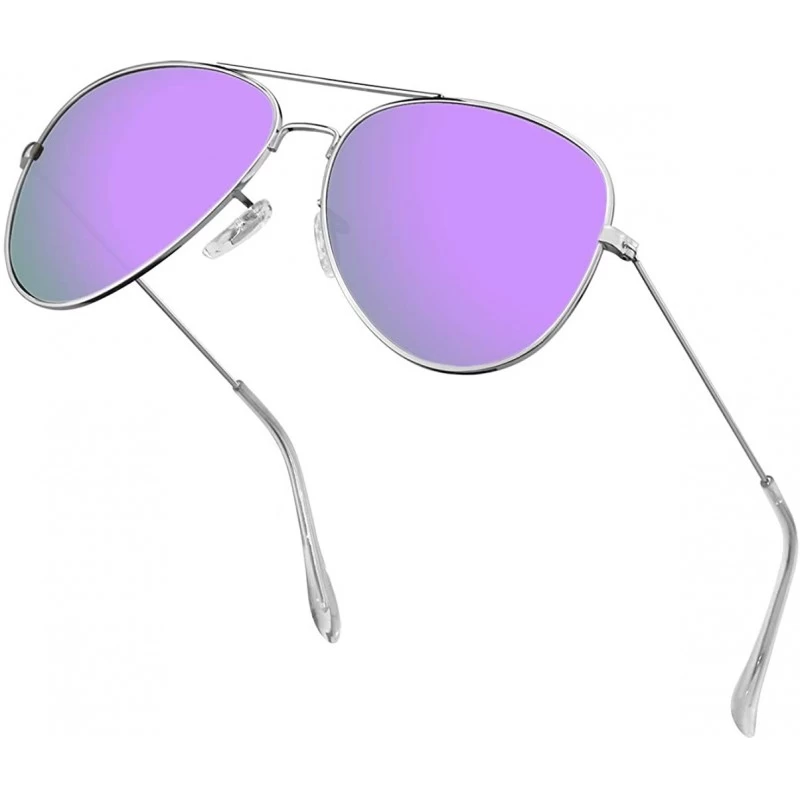 Oversized Polarized Aviator Sunglasses for Men/Women Metal Mens Sunglasses Driving Sun Glasses - Purple Lens/Silver Frame - C...