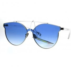 Shield Oceanic Horned Flat Lens Retro Round Shield Sunglasses - Silver Blue - C1186GIN5CW $12.81