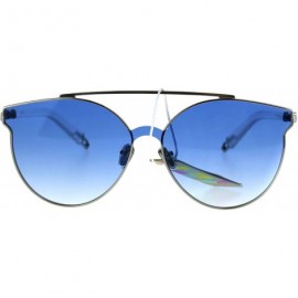 Shield Oceanic Horned Flat Lens Retro Round Shield Sunglasses - Silver Blue - C1186GIN5CW $12.81