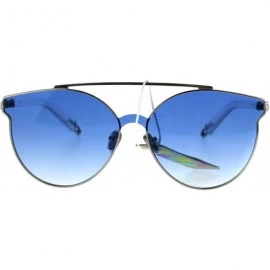 Shield Oceanic Horned Flat Lens Retro Round Shield Sunglasses - Silver Blue - C1186GIN5CW $12.81