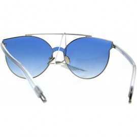 Shield Oceanic Horned Flat Lens Retro Round Shield Sunglasses - Silver Blue - C1186GIN5CW $12.81