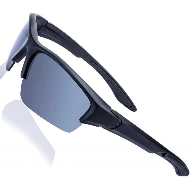 Wrap Men's Polarized Sunglasses Semi Rimless Sports Wrap Glasses for Driving Fishing Cycling - Matte Black - CR18NAUURLC $19.31