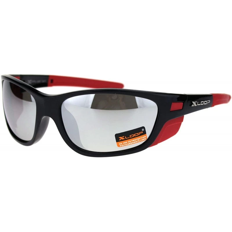 Oval Xloop Sunglasses Mens Wrap Around Side Cover Oval Shield Frame UV 400 - Black Red (Silver Mirror) - CH192RSO2T2 $13.64