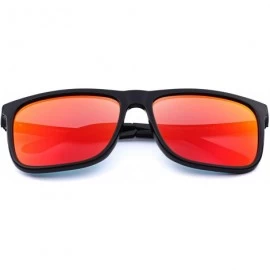 Rectangular Polarized Square Sunglasses for men Aluminum Legs 100% UV Protection S8250 - Red Mirror - CZ18G9HGQO6 $13.57