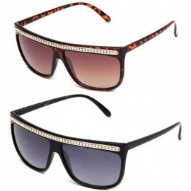 Wayfarer Women Retro Fashion Square Flat Top Sunglasses with Rhinestones - 2 Pack Black & Tortoise - CI1833LTQEY $30.14