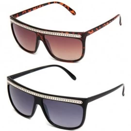 Wayfarer Women Retro Fashion Square Flat Top Sunglasses with Rhinestones - 2 Pack Black & Tortoise - CI1833LTQEY $11.26