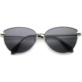 Oval Modern Fashion Oval Semi-Rimless Metal Wire Frame Cat Eye Sunglasses 63mm - Silver / Smoke - CY12IGK2CUD $21.49