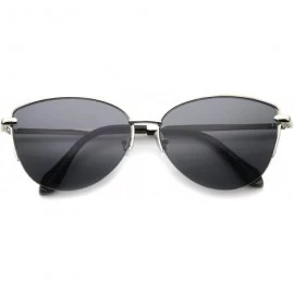 Oval Modern Fashion Oval Semi-Rimless Metal Wire Frame Cat Eye Sunglasses 63mm - Silver / Smoke - CY12IGK2CUD $12.16