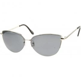 Oval Modern Fashion Oval Semi-Rimless Metal Wire Frame Cat Eye Sunglasses 63mm - Silver / Smoke - CY12IGK2CUD $12.16