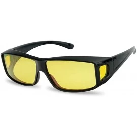 Square Fit Over Wrap Sunglasses w/ Super Dark Polarized Lens - Size Medium Wear Over - Black (Night Driving) - CV12O6DJR3Q $1...