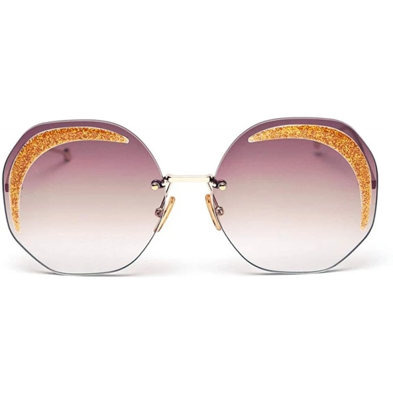 Round Retro Brand Designer 2020 New fashion Frameless Bling Round Sun Glasses women UV400 - Brown - CK194HEZCNT $12.53