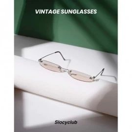 Oval Vintage Rectangle Sunglasses for Women Men Retro Small Thin Sunglasses Metal Frame - 08-light Tea - C118X2LOQAI $15.98