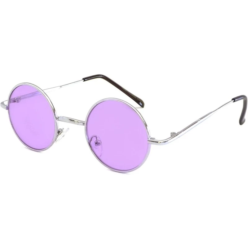Round John Lennon Vintage Style Round Silver Party Shades Sunglasses PURPLE LENS - CZ11KKS1NL9 $19.26