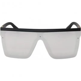 Aviator Fashion Oversize Siamese Lens Sunglasses Women Men Succinct Style UV400 - Black/Silver Mirror - CY196MS4GEY $10.86