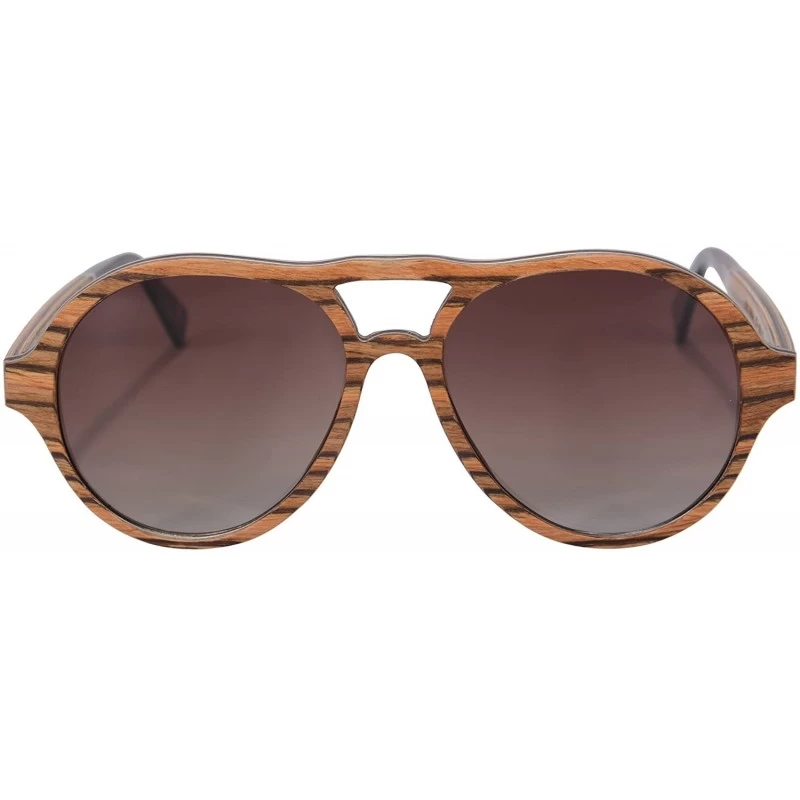 Aviator Wood Sunglasses Polarized Pilot Sunglasses 7 Layers Wood&Aluminum Frame-SG73004 - Ebony- Red - CS18DUHE0DU $32.42