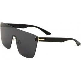 Square Large Flat Top Rimless Oversized One Piece Mono Shield Sunglasses - Black & Gold Frame - CK1885YW5EN $22.60