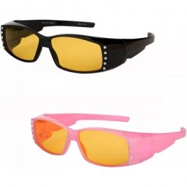Sport 2 Pair of Night Driving Polarized Sunglasses that Fit Over Prescription Glasses - Black/Pink - CF188627OGK $33.44