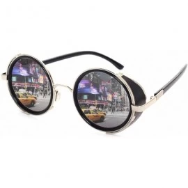 Round Vintage Steampunk Retro Metal Round Circle Frame Sunglasses for Dad - Silver White - CY18EII29TC $25.23