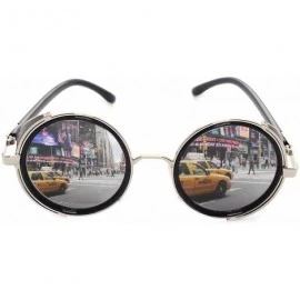 Round Vintage Steampunk Retro Metal Round Circle Frame Sunglasses for Dad - Silver White - CY18EII29TC $25.23