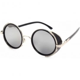 Round Vintage Steampunk Retro Metal Round Circle Frame Sunglasses for Dad - Silver White - CY18EII29TC $25.23