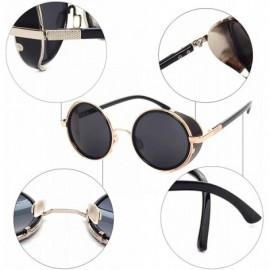 Round Vintage Steampunk Retro Metal Round Circle Frame Sunglasses for Dad - Silver White - CY18EII29TC $25.23