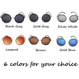 Round Vintage Steampunk Retro Metal Round Circle Frame Sunglasses for Dad - Silver White - CY18EII29TC $25.23