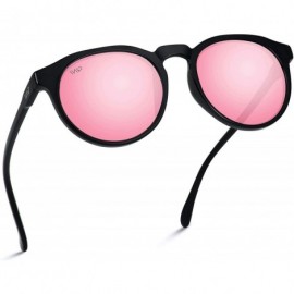 Oversized Retro Round Flat Top Frame Mirrored Fashion Sunglasses - Black Frame / Pink Mirror Lens - CV12L97OLNL $38.90
