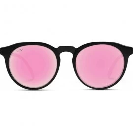 Oversized Retro Round Flat Top Frame Mirrored Fashion Sunglasses - Black Frame / Pink Mirror Lens - CV12L97OLNL $19.91