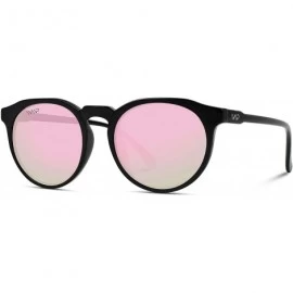 Oversized Retro Round Flat Top Frame Mirrored Fashion Sunglasses - Black Frame / Pink Mirror Lens - CV12L97OLNL $19.91