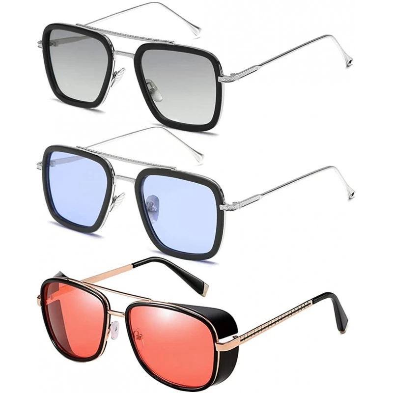 Aviator Tony Stark Sunglasses -Vintage Square Metal Frame Sunglasses for Men Women Classic Downey IRON MAN TONY Stark 3 - CL1...