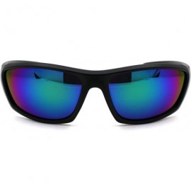Sport Mens Matte Black Sport Warp Around Plastic Sunglasses - Matte Black Green Mirror - CM18UWWZ6SQ $8.17
