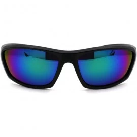 Sport Mens Matte Black Sport Warp Around Plastic Sunglasses - Matte Black Green Mirror - CM18UWWZ6SQ $8.17