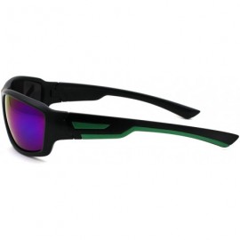 Sport Mens Matte Black Sport Warp Around Plastic Sunglasses - Matte Black Green Mirror - CM18UWWZ6SQ $8.17