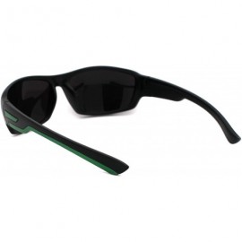 Sport Mens Matte Black Sport Warp Around Plastic Sunglasses - Matte Black Green Mirror - CM18UWWZ6SQ $8.17